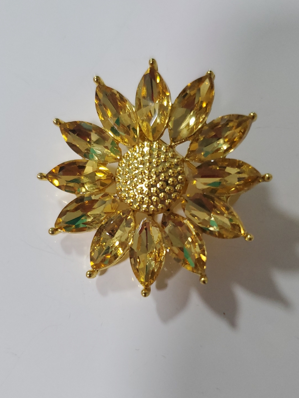 Gold-Tone Yellow Crystal Sunflower Pin Brooch - Women's Jewelry